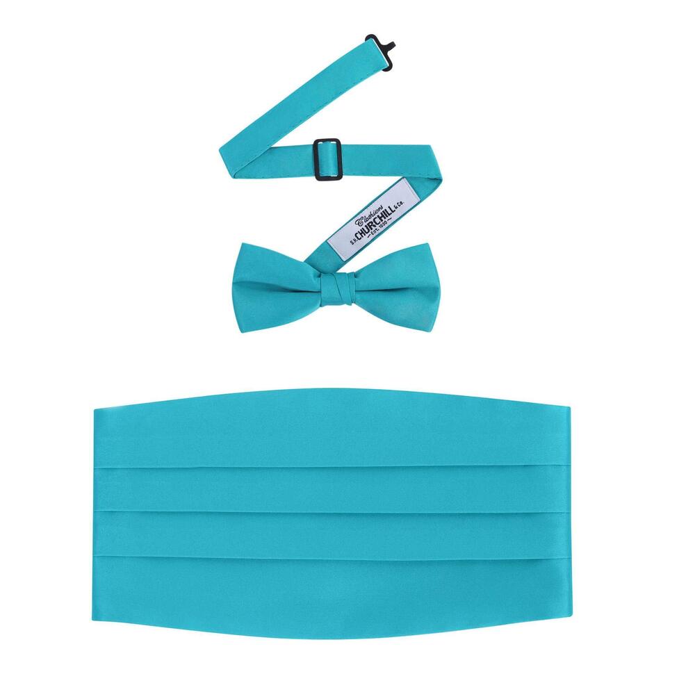 4218 Formal Satin Bowtie and Cummerbund Set - Teal, By S. H. Churchill